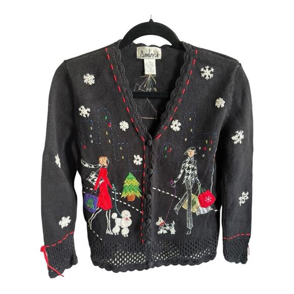 Ambra‎ Black Embroidered Decorated Cardigan Petite Small - Picture 3 of 7